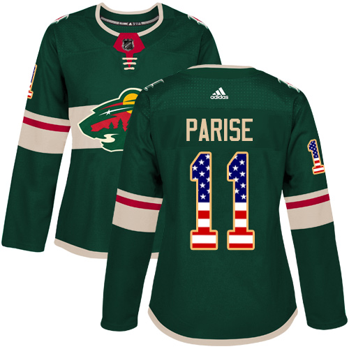 Adidas Wild #11 Zach Parise Green Home Authentic USA Flag Women's Stitched NHL Jersey